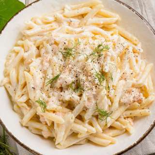 Salmon Alfredo with Penne Pasta