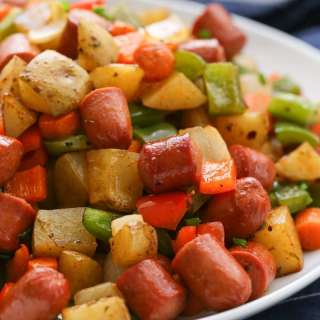 Roasted Veggie Hot Dog Hash