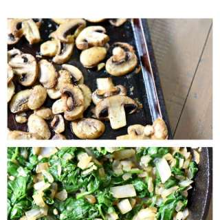 Roasted Mushroom, Spinach, Sausage Alfredo Pasta Bake