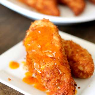 Crispy Coconut Chicken Strips with Peach Curry Sauce