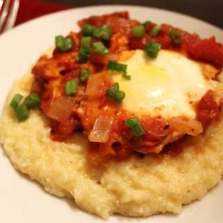Salsa Poached Eggs & Cheese Grits
