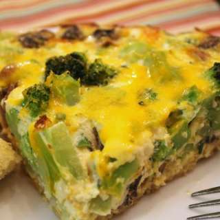 Broccoli, Mushroom & Cheddar Quiche with a Brown Rice Crust