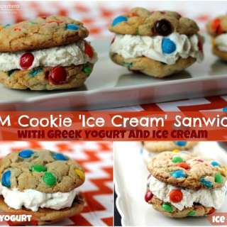 M&M Cookie Ice Cream Sandwiches with Greek Yogurt & Ice Cream
