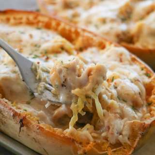 Chicken & Bacon Alfredo Stuffed Spaghetti Squash