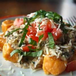 Sweet Potato Gnocchi with Italian Sausage Alfredo