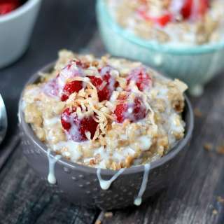 Slow Cooker Creamy Coconut & Strawberry Steel Cut Oats