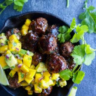 Teriyaki Meatballs with Mango Avocado Salsa