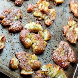 The BEST EVER Salty Herbed Smashed Red Potatoes