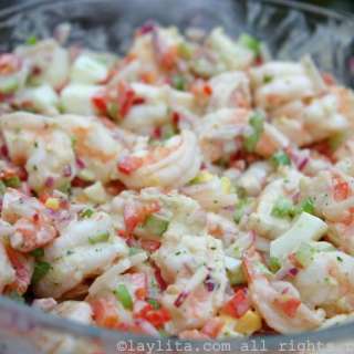 Shrimp salad with cilantro mayonnaise