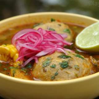 Ecuadorian green plantain dumpling soup - Caldo de bolas de verde