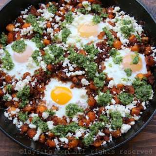 Chorizo and ripe plantain hash