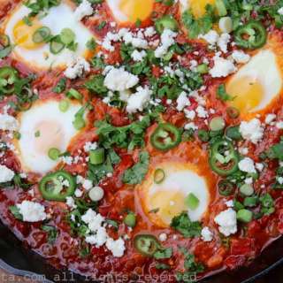 Shakshuka with chorizo or merguez sausage