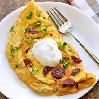 Chorizo Omelette with Cheddar and Sour Cream