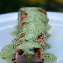 Grilled wild sturgeon with lime cilantro sauce