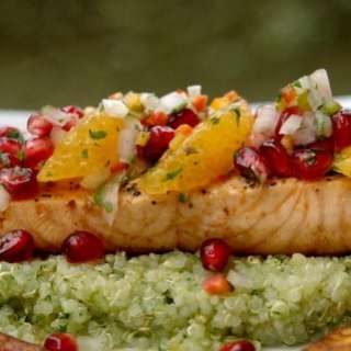 Salmon with pomegranate and orange salsa