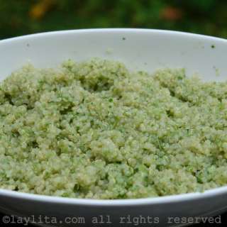 Quinoa with tomatillo and cilantro sauce