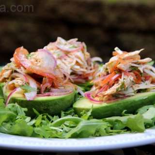 Chicken or turkey salad stuffed avocado