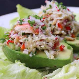 Crab salad stuffed avocados