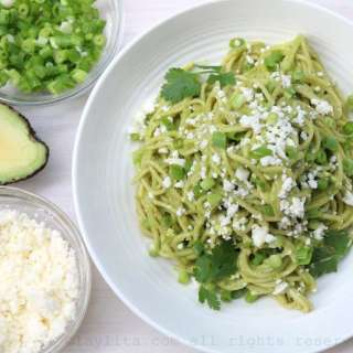 Pasta or spaghetti with spicy avocado sauce