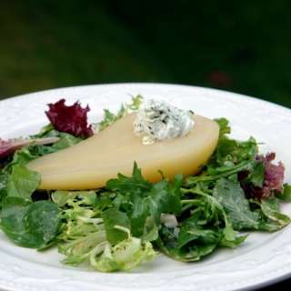 Poached pear and goat cheese salad