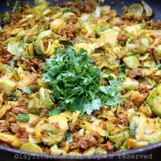 Brussels sprouts with chorizo and cilantro