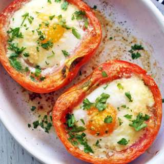 Breakfast Tomatoes with Eggs and Cheese