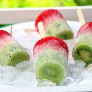 Mexican flag paletas or kiwi, lime, and strawberry popsicles