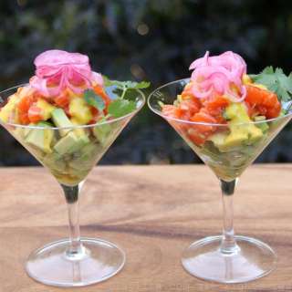Avocado and salmon tartare with mango habanero sauce