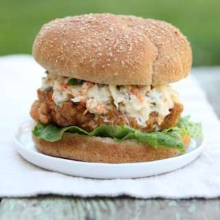 Cold Fried Chicken Sandwich with Jicama Blue Cheese Slaw