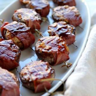 BBQ Turkey Bacon Wrapped Cheese Stuffed Mushrooms