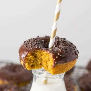Baked Chocolate Frosted Pumpkin Donuts