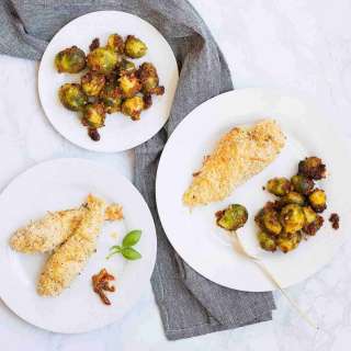 Cheesy Crunch Chicken & Italian Brussel Sprouts Bake
