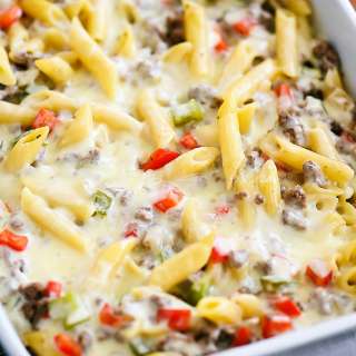 Philly Cheesesteak Pasta Bake
