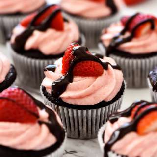 Chocolate Cupcakes with Strawberry Frosting