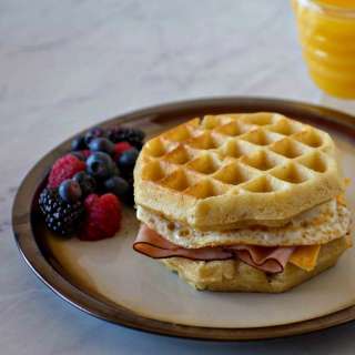Ham, Egg and Cheese Waffle Sandwiches