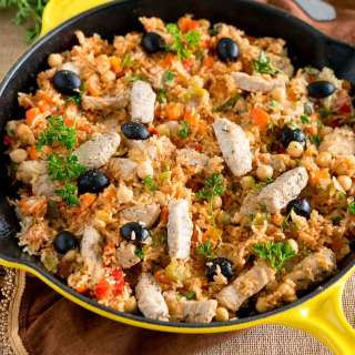 One Skillet Mediterranean Pork and Rice