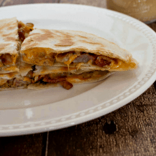 Chicken Bacon Quesadilla with Peanut Sauce