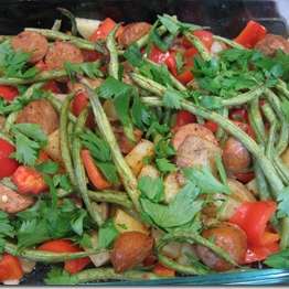 Roasted Sausage, Potatoes and Beans