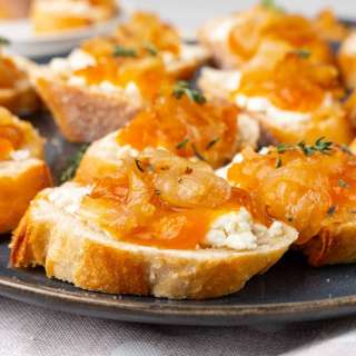 Apricot, Goat Cheese & Caramelized Onion Crostini