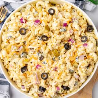 Easy Macaroni Salad with Pickles and Olives
