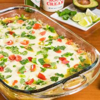 Carnitas Enchiladas Verde with Black Beans and Corn