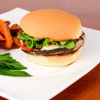 Roasted Portobello Burgers with Roasted Bell Pepper and Boursin Cheese