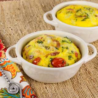 Garlicky Kale, Onion, Tomato Baked Frittata with Bacon and Parmesan