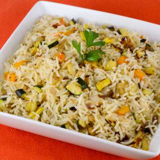 Basmati Rice with Roasted Fennel, Bell Pepper, Zucchini, and Squash