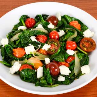 Lemony Spinach Sauté with Heirloom Tomatoes and Feta Cheese