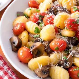 Garlic Butter Gnocchi with Roasted Mushrooms and Tomatoes