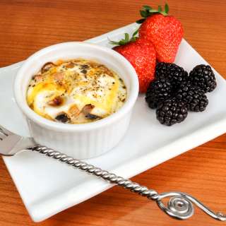 Baked Egg with Ham, Caramelized Onions & Mushrooms, and Sharp Cheddar