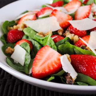 Spinach Salad with Strawberry, Walnut, and Parmesan Shavings