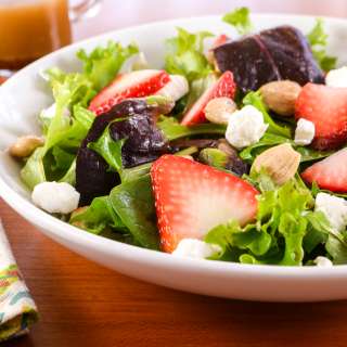 Mixed Greens with Strawberries, Goat Cheese, and Marcona Almonds