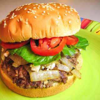 Hamburgers with Feta and Caramelized Onions